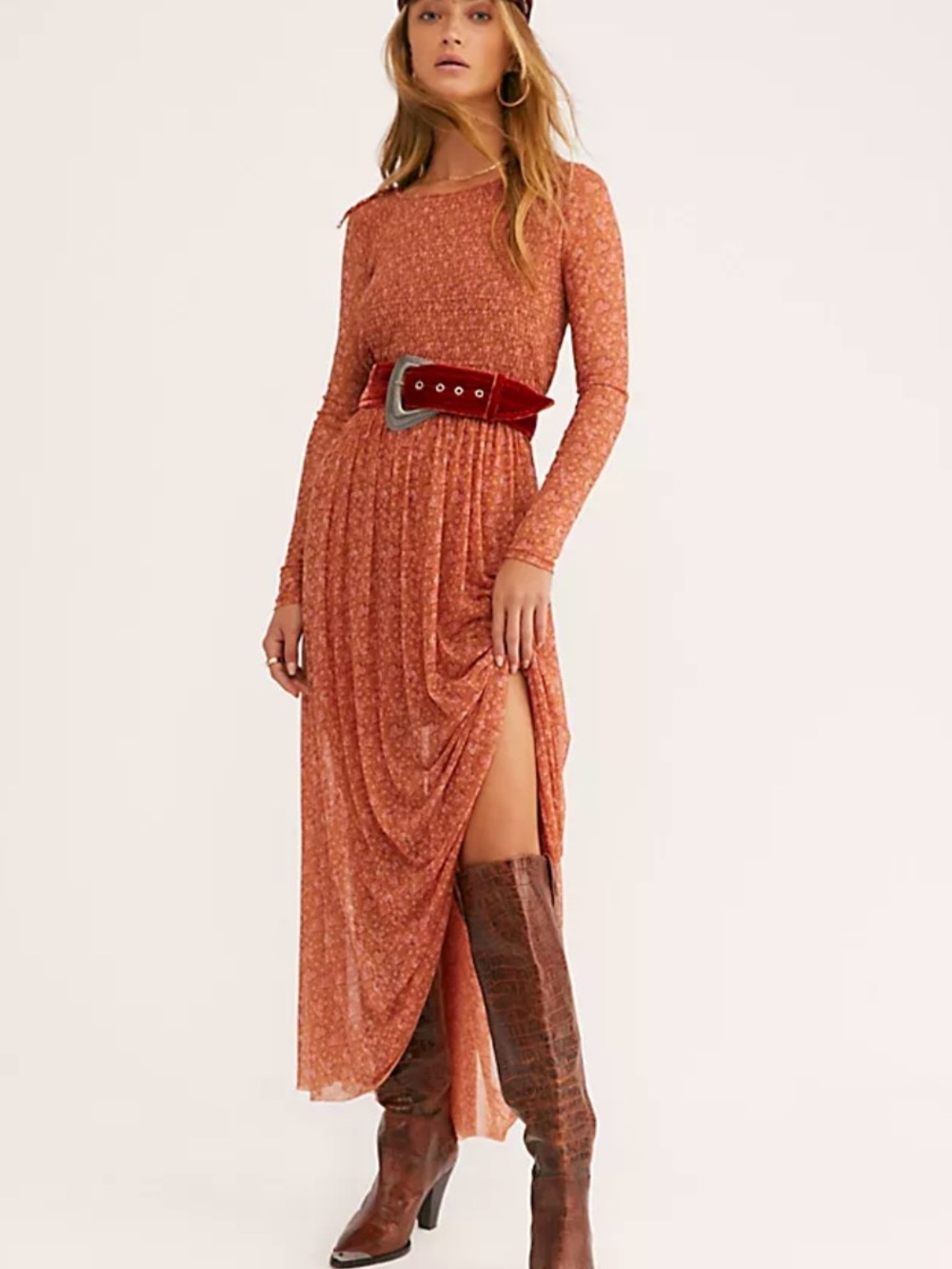 Free People Hello and Goodbye Cottagecore Sheer Floral Smocked Floral Maxi Dress